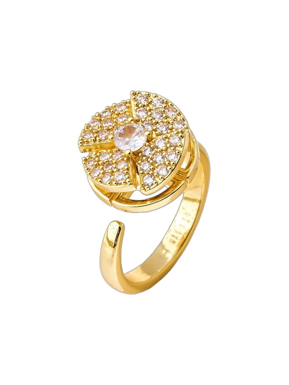 Rotatable Flower Fidget Ring for Women Floral Band Dainty Cubic Zirconia Inlaid Adjustable Daily Wear Jewelry Gift for Her