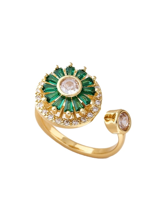 Rotatable Flower Fidget Ring for Women Floral Band Dainty Cubic Zirconia Inlaid Adjustable Daily Wear Jewelry Gift for Her