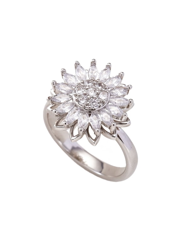Rotatable Flower Fidget Ring for Women Floral Band Dainty Cubic Zirconia Inlaid Adjustable Daily Wear Jewelry Gift for Her