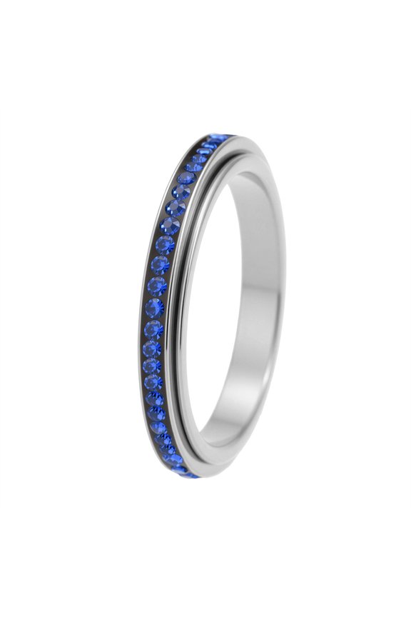 Rotatable Rings for Women 3mm Stainless Steel Full Pave Band Cubic Zirconia Stackable Thin Dainty Promise Personalized Gift Jewelry Silver Blue 6