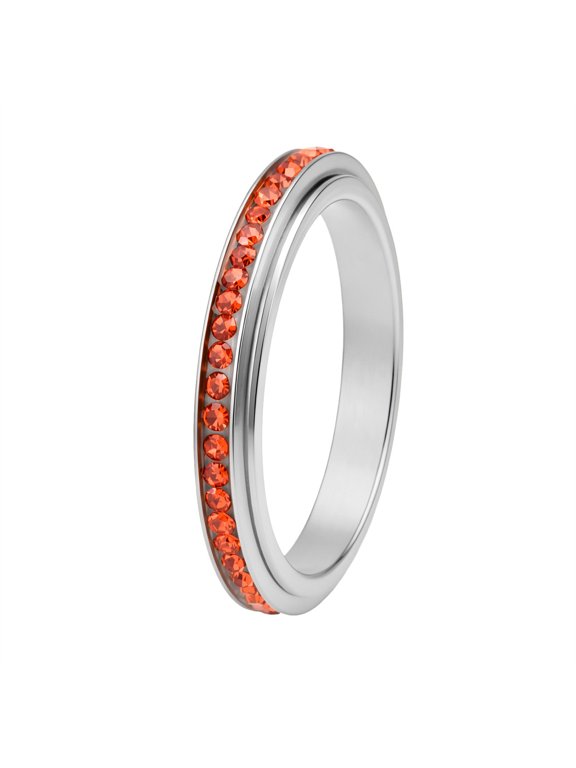 Rotatable Rings for Women 3mm Stainless Steel Full Pave Band Cubic Zirconia Stackable Thin Dainty Promise Personalized Gift Jewelry Silver Red 8