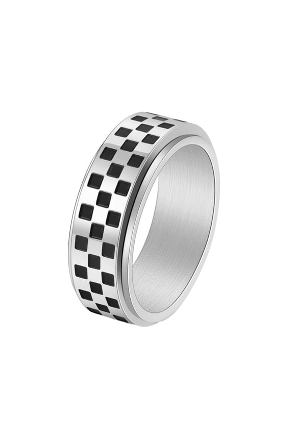 Rotatable Rings for Women Men Checkered Chessboard Stainless Steel Band Couple Dainty Punk Gothic Statement Personalized Gift Jewelry Silver 12