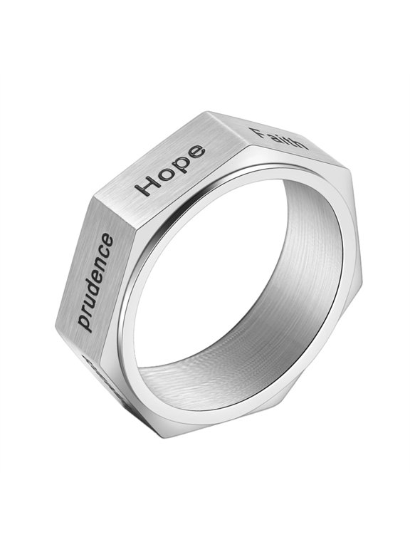 Seven Virtues Rotatabl e Rings for Women Men Septangle Band Stainless Steel Couple Matching Simple Dainty Lucky Personalized Gift Jewelry Silver 11