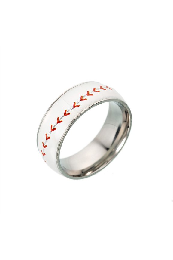 Sports Ball Pattern Band Rings for Women Men Stainless Steel Silver Printed Wide Athletic Unique Statement Personalized Gift Jewelry Baseball 11