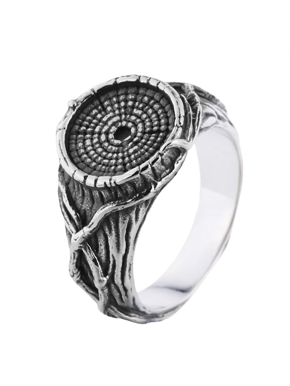 Tree of Life Rings for Men Tree Bark Annual Ring Signet Stainless Steel Unique Vintage Retro Textured Gothic Punk Personalized Gift Jewelry Silver Plated 10