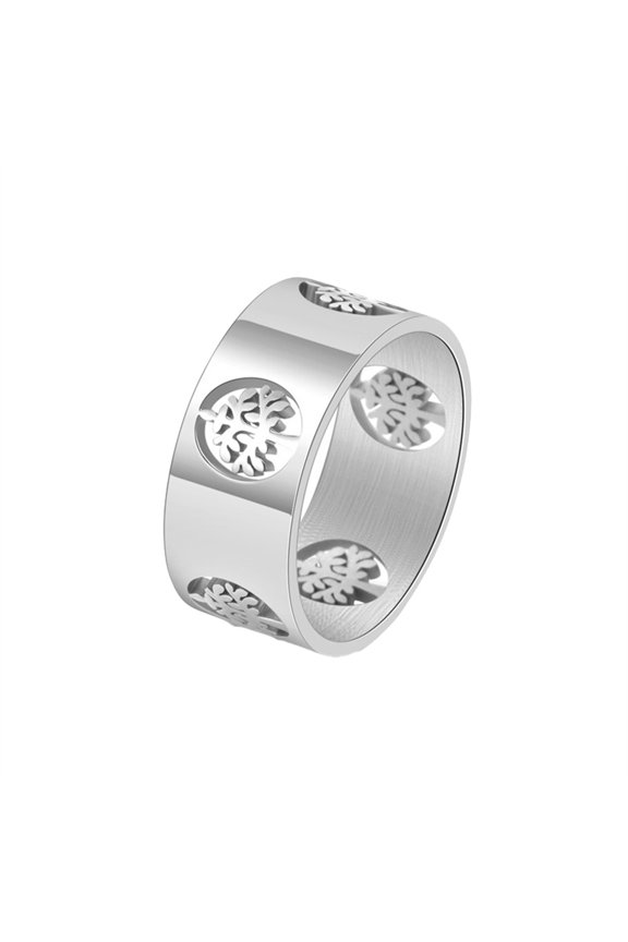 Tree of Life Rings for Women Men Hollow Out Couple Band Stainless Steel Elegant Simple Dainty Statement Personalized Gift Jewelry Silver 10