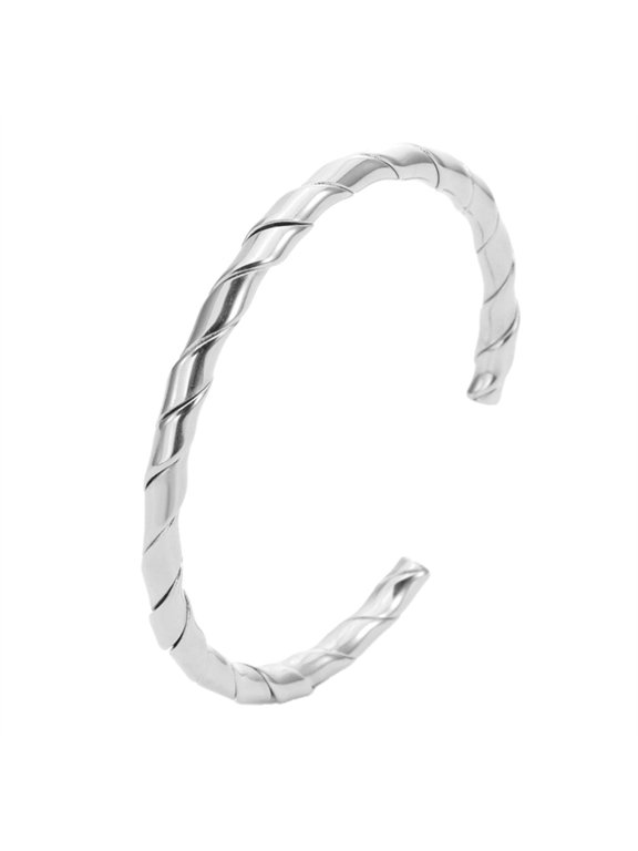 Twisted Rope Open Cuff Bangle Bracelet for Women Men Stainless Steel Minimalist Simple Adjustable C Shape Dainty Personalized Gift Jewelry Silver