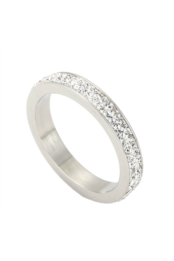 Two Rows Cubic Zirconia Rings for Women Dainty Band Stainless Steel Engagement Foldable Promise Personalized Gift Jewelry Silver 12