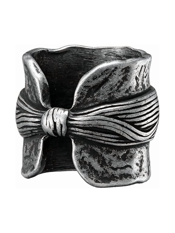 Vintage Bow Knot Rings for Men Wide Band Chunky Stainless Steel Textured Rope Unique Hip Hop Gothic Punk Personalized Gift Jewelry Silver Plated 11