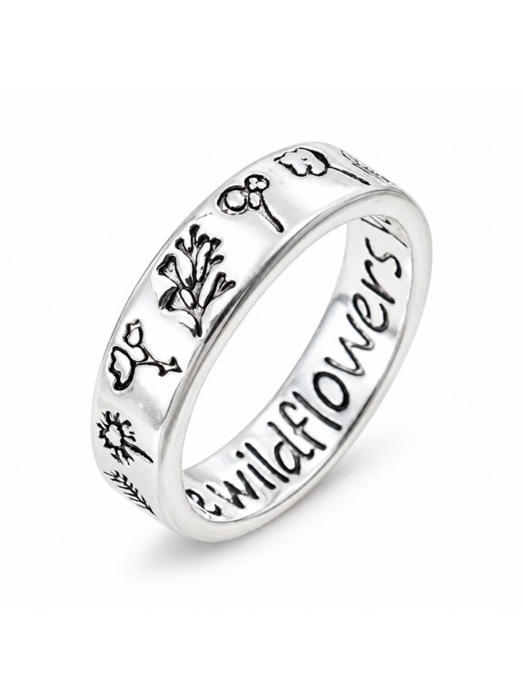 Wildflowers Ring for Women Dandelion Band Inspirational Quote Stainless Steel Silver Plated Minimalist Floral Statement Jewelry Gift for Her