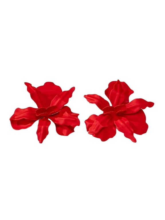 Women's Flower Dangle Earrings Matte Stud Oversized Petal Drop Big Floral Stainless Steel Elegant Boho Dainty Vacation Personalized Gift Jewelry Red