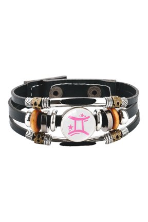 Zodiac Bracelet for Women Men Luminous 12 Constellation Stainless Steel Bead Multi-Layer Braided Adjustable Astrology Horoscope Couple Matching Personalized Gift Jewelry Black Gemini