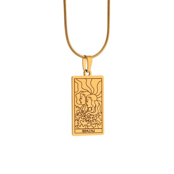 HIRPLIS Zodiac Necklace for Women Pendant Stainless Steel Gold Plated Square 12 Constellation Horoscope Sign Astrology Dainty Lucky Minimalist Personalized Gift Jewelry Gemini