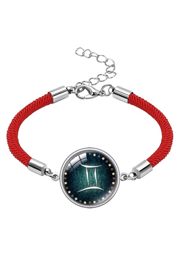 Zodiac Sign Bracelet for Women Men 12 Constellation Stainless Steel Charm Braided Rope Galaxy Adjustable Astrology Horoscope Couple Matching Personalized Gift Jewelry Red Gemini