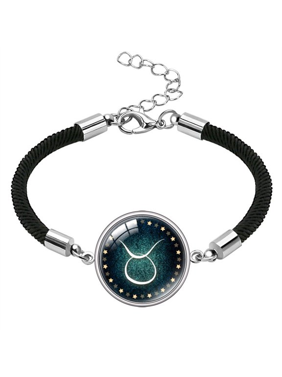 Zodiac Sign Bracelet for Women Men 12 Constellation Stainless Steel Charm Braided Rope Galaxy Adjustable Astrology Horoscope Couple Matching Personalized Gift Jewelry Black Taurus