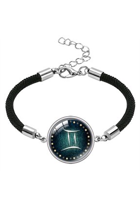 Zodiac Sign Bracelet for Women Men 12 Constellation Stainless Steel Charm Braided Rope Galaxy Adjustable Astrology Horoscope Couple Matching Personalized Gift Jewelry Black Gemini