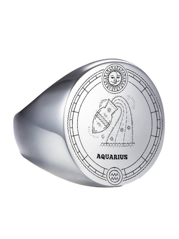 Zodiac Signet Ring for Men Women 22mm Round Top Stainless Steel Astrology Horoscope Vintage Engraved Constellation Tarot Jewelry Gift Sizes 7-15