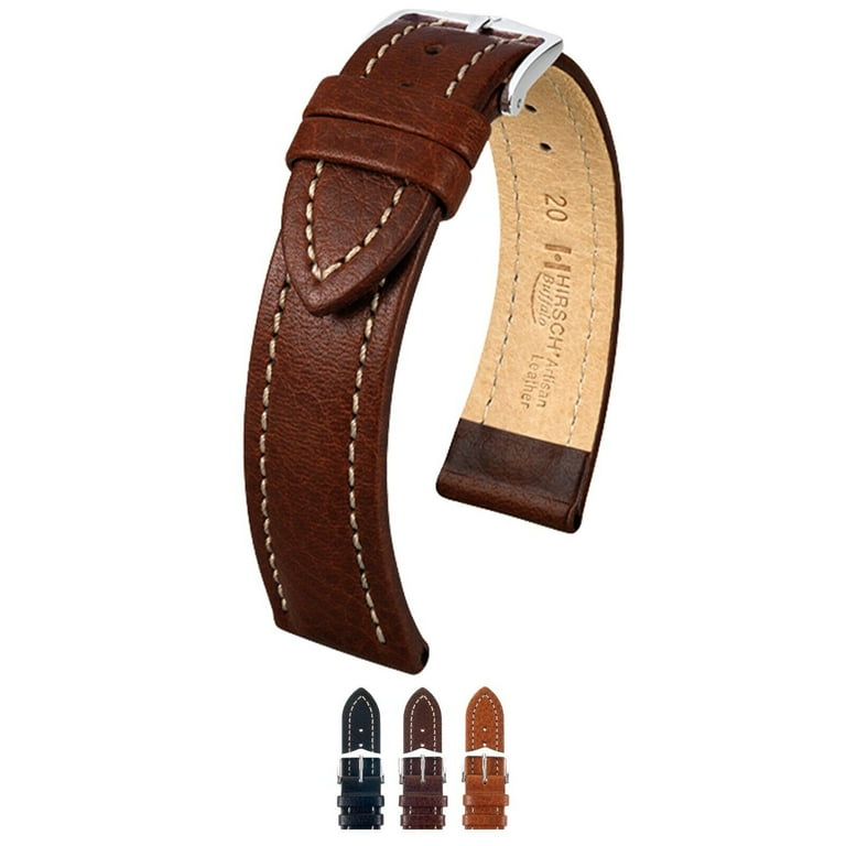 HIRSCH Buffalo Textured Calf Leather Watch Strap Brown Band