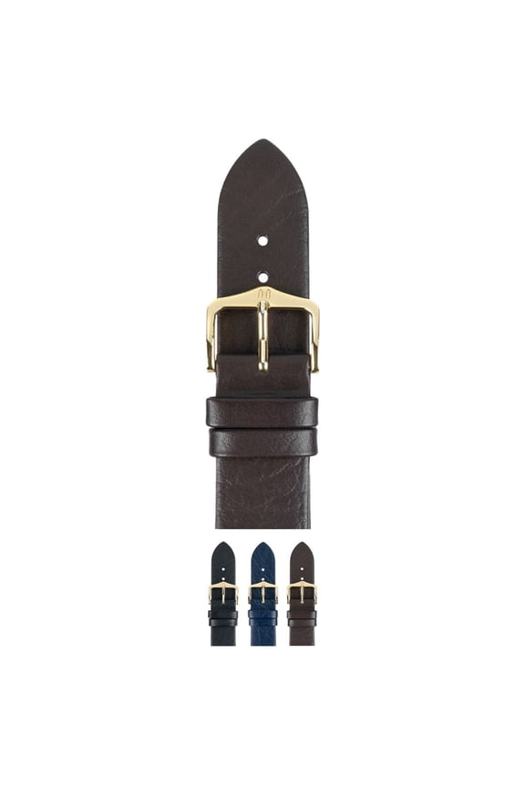 Calf Smooth Untextured Leather Watch Strap - Brown Band / Gold Buckle - M - 16mm