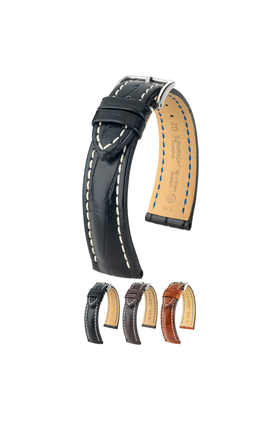 Capitano Alligator Leather Watch Strap - Black Band, Silver-Colored Buckle - 24mm - Open Ended