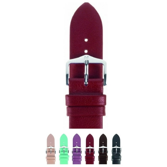 HIRSCH Cashmere Untextured Calf Leather Watch Strap - Burgundy Band / Silver Buckle - M - 12mm