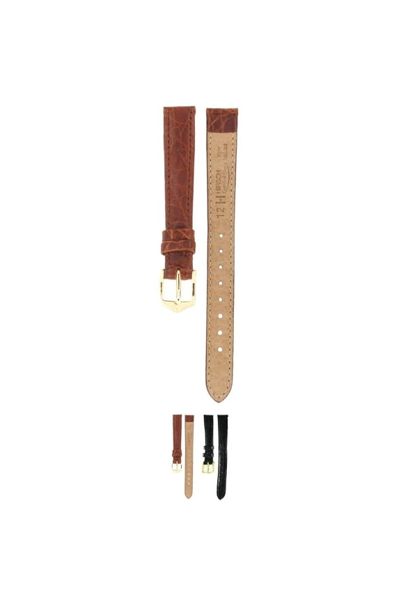 Certified Croco Leather Watch Strap - Brown Band, Gold-Colored Buckle - 12mm - Close End