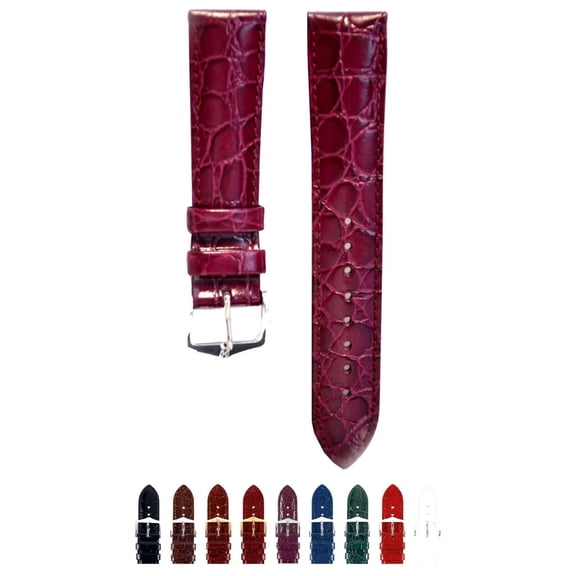 HIRSCH Crocograin Calf Leather Watch Strap - Violet Band / Silver Buckle - M - 20mm