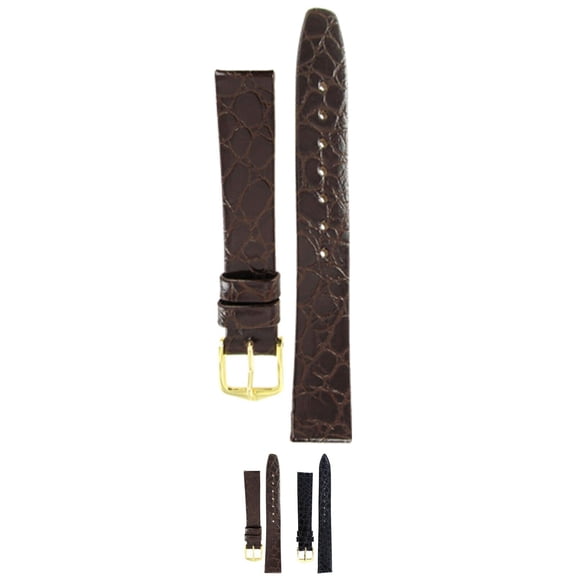 HIRSCH Crocolook Leather Watch Strap (Brown) - M -14mm - Stainless Steel Gold Buckle