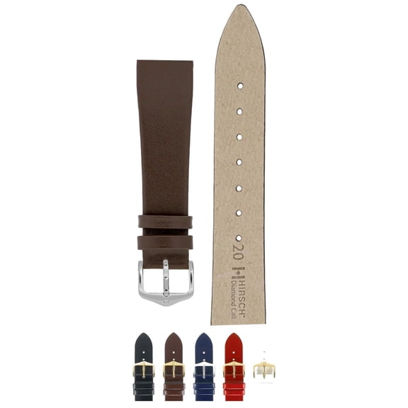 HIRSCH Diamond Calf Untextured Leather Watch Strap - Brown Band / Gold Buckle - M - 10mm