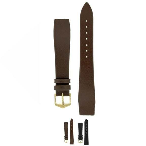 HIRSCH Diamond Calf Untextured Leather Watch Strap - Brown Band / Gold Buckle - M - 6mm - Open Ended