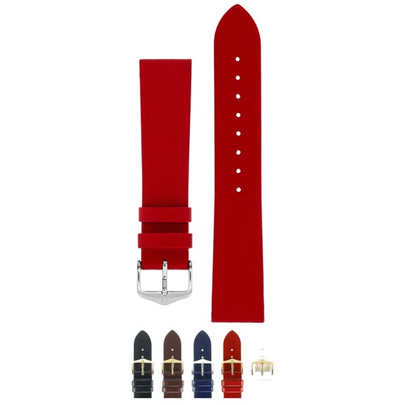 HIRSCH Diamond Calf Untextured Leather Watch Strap - Red Band / Silver Buckle - L - 20mm