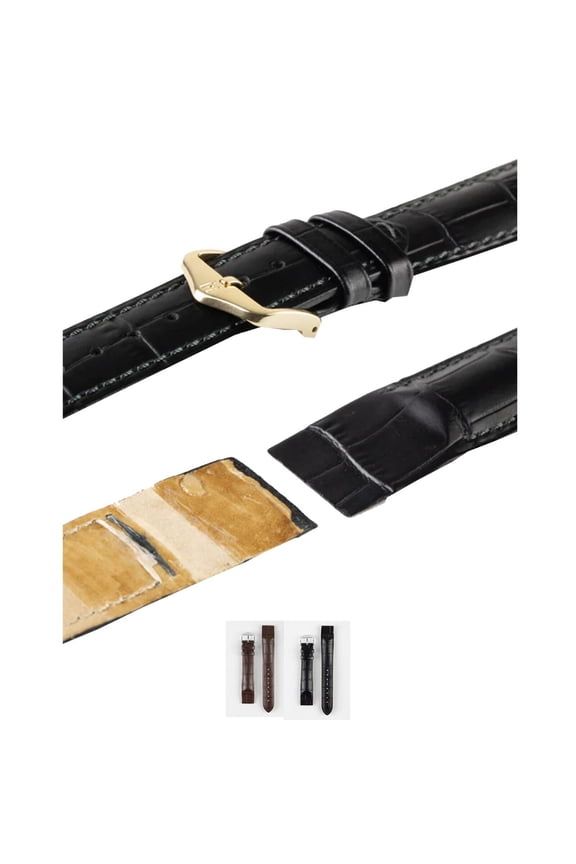Duke Alligator Grain Calf Leather Watch Strap - Black Band / Gold Buckle - M - 20mm - Open Ended