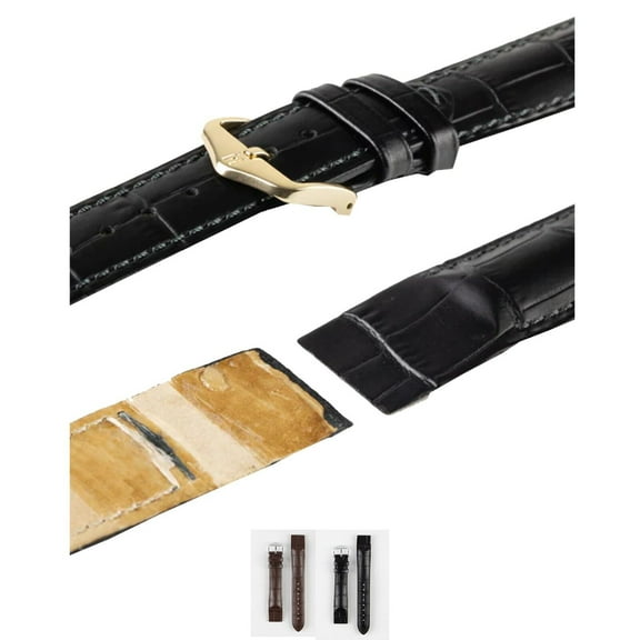 HIRSCH Duke Alligator Grain Calf Leather Watch Strap - Black Band / Gold Buckle - M - 20mm - Open Ended