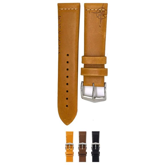 HIRSCH Earth Leather Watch Strap with Stainless Steel buckle - Honey - Adjustable Length - 24mm