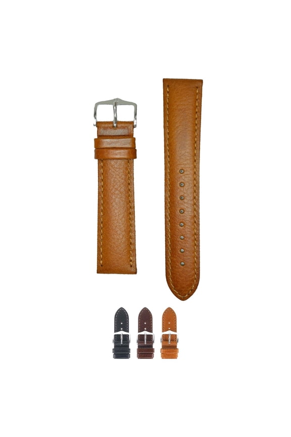 Forest Textured Calf Leather Watch Strap - Golden Brown Band / Silver Buckle - L - 22mm