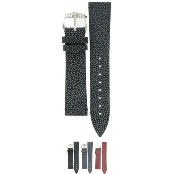 HIRSCH Galuchat Stingray Leather Watch Strap (Black) - L - 18mm - Stainless Steel Silver Buckle