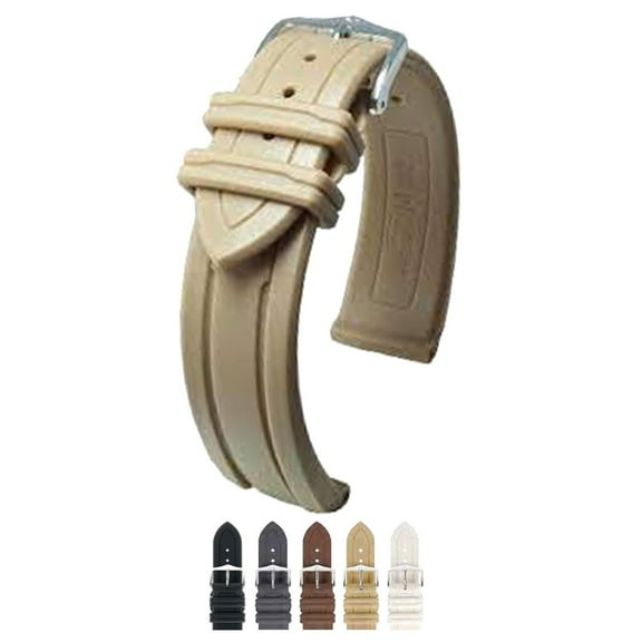 HIRSCH Hevea Caoutchouc Watch Strap - Beige Band / Silver Buckle - L - 18mm