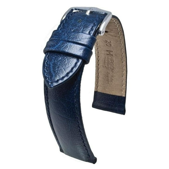 HIRSCH Highland Italian Calf Leather Watch Strap - Blue Band / Silver Buckle - L - 24mm