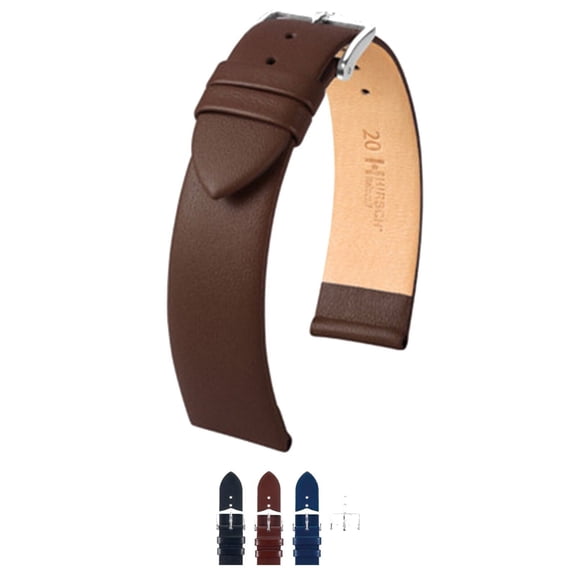 HIRSCH Italocalf Italian Leather Watch Strap - Brown Band / Gold Buckle - XL - 18mm