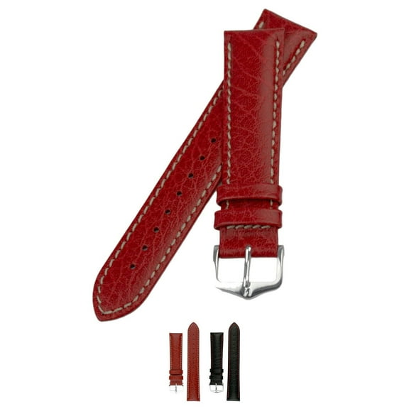 HIRSCH Jumper Textured Calf Leather Watch Strap - White/Red Band / SIlver Buckle - L - 20mm