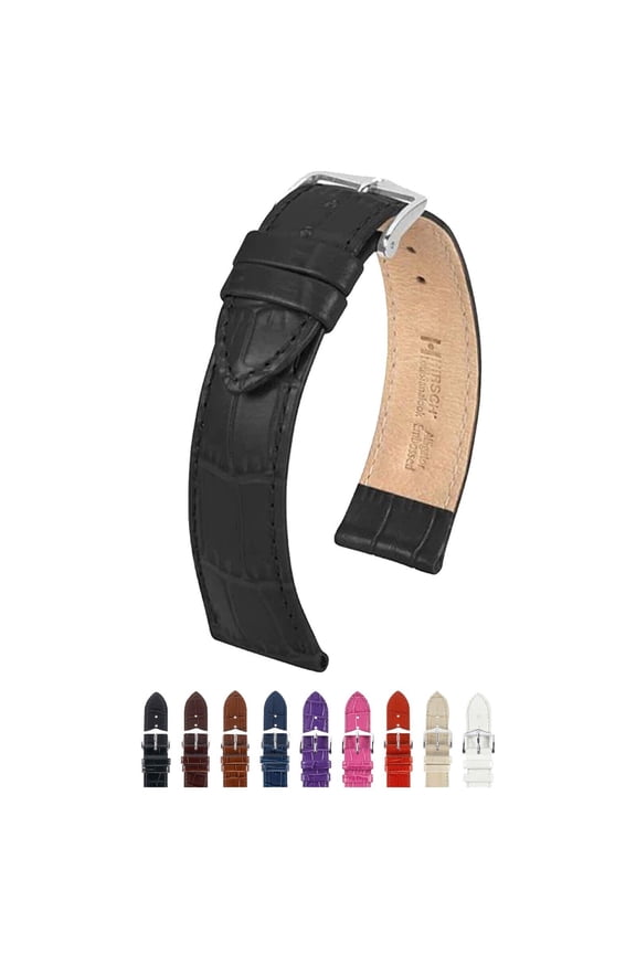 Louisianalook Leather Watch Strap with Stainless Steel buckle - Black Band, Gold-Colored Buckle - 14mm (M)