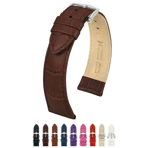 HIRSCH Louisianalook Leather Watch Strap with Stainless Steel buckle - Brown Band, Silver-Colored Buckle - 26mm (M)