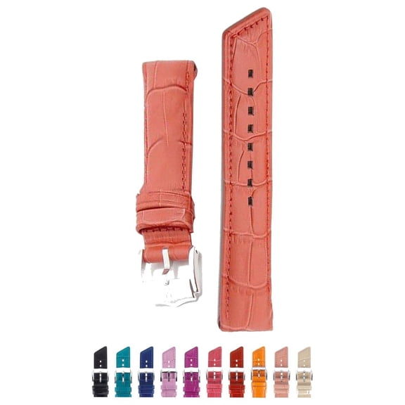 HIRSCH Princess Leather Watch Strap - Coral - M - 20mm - Stainless Steel Silver Bckle