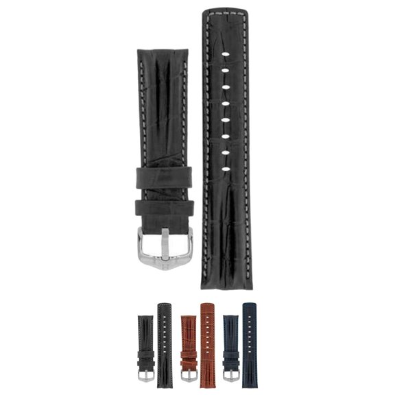 HIRSCH Professional Leather Watch Strap (Black) - L - 18mm - Stainless Steel Silver Buckle