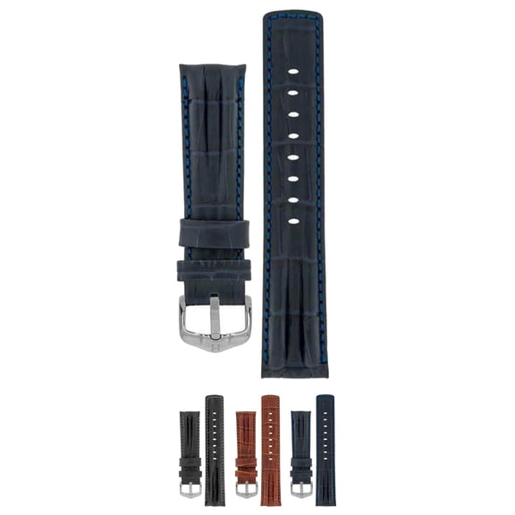 HIRSCH Professional Leather Watch Strap (Blue) - L - 18mm - Stainless Steel Silver Buckle