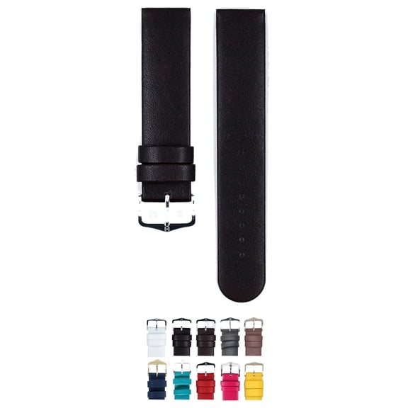 HIRSCH Scandic Italian Calfskin Watch Strap - Black - M - 26mm - Stainless Steel Buckle - Untextured Leather Band