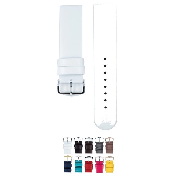 HIRSCH Scandic Italian Calfskin Watch Strap - White - M - 28mm - Stainless Steel Buckle - Untextured Leather Band