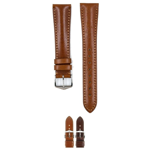 HIRSCH Siena Leather Watch Strap - Golden Brown - M - 14mm - Stainless Steel Silver buckle