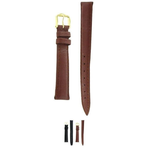 HIRSCH Submarine Leather Watch Strap - Brown - L - 18mm - Stainless Steel Gold Buckle