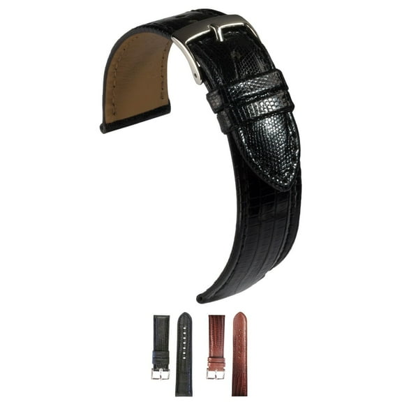 HIRSCH Teju Leather Watch Strap - Black - M - 14mm - Stainless Steel SIlver Buckle
